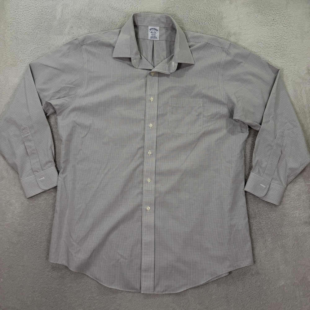 Brooks Brothers Mens 17-33 Dress Shirt Regent Gray Gingham Supima Cotton NonIron